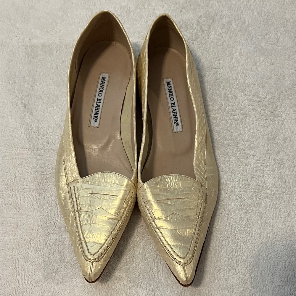 Manolo Blahnik Metallic Gold Flats